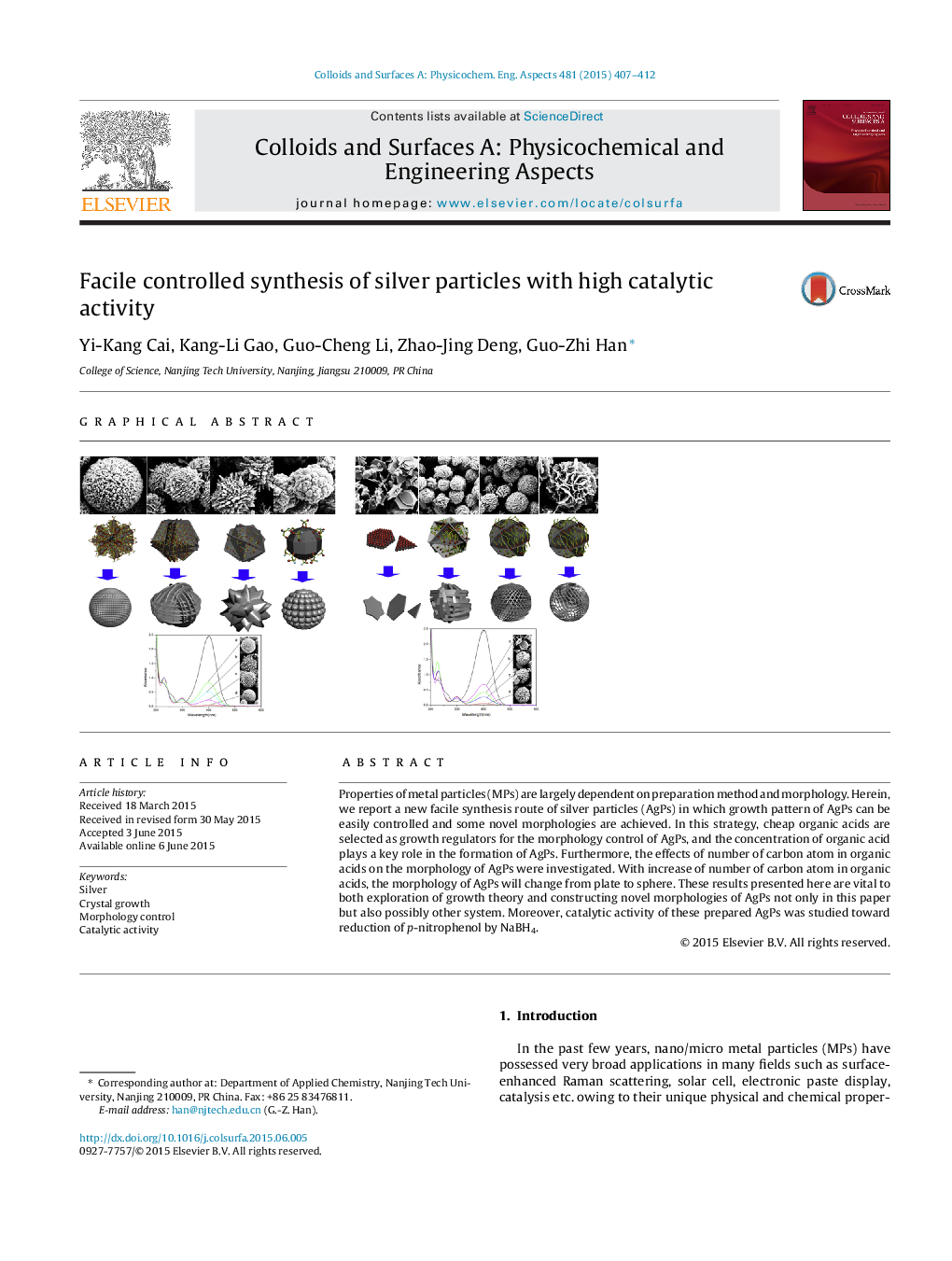 Facile controlled synthesis of silver particles with high catalytic activity