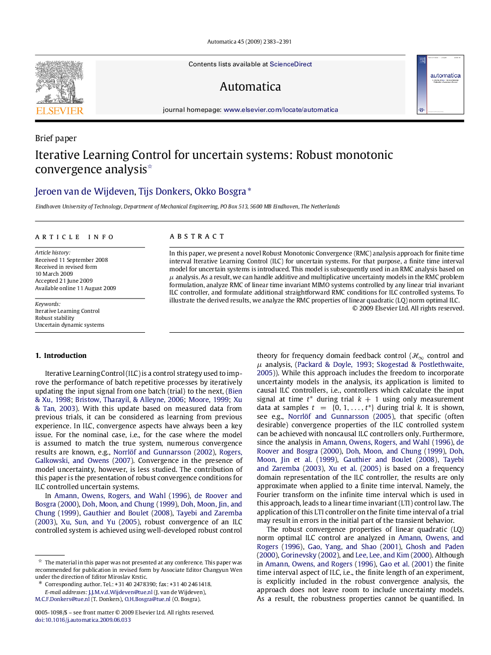 Iterative Learning Control for uncertain systems: Robust monotonic convergence analysis 