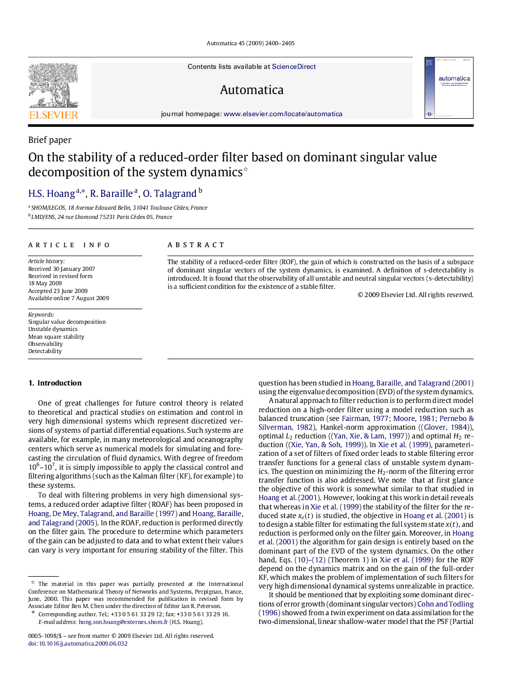 On the stability of a reduced-order filter based on dominant singular value decomposition of the system dynamics