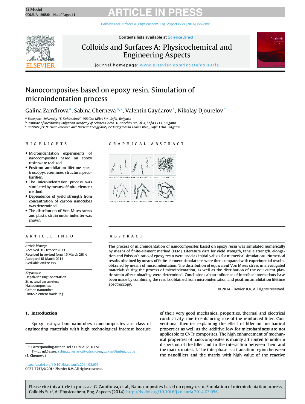 Nanocomposites based on epoxy resin. Simulation of microindentation process