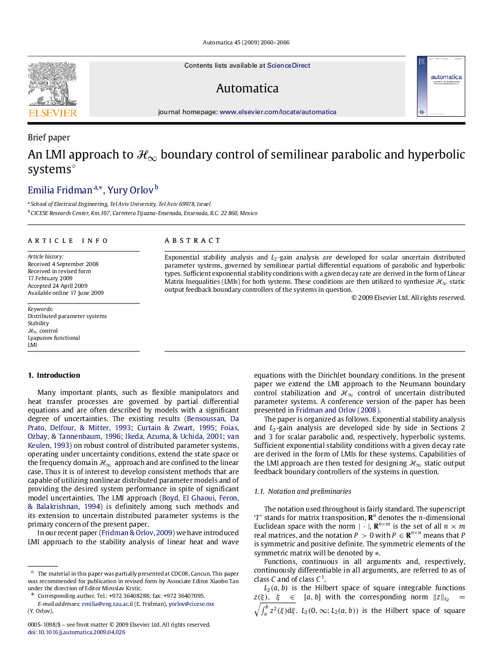 An LMI approach to H∞H∞ boundary control of semilinear parabolic and hyperbolic systems 