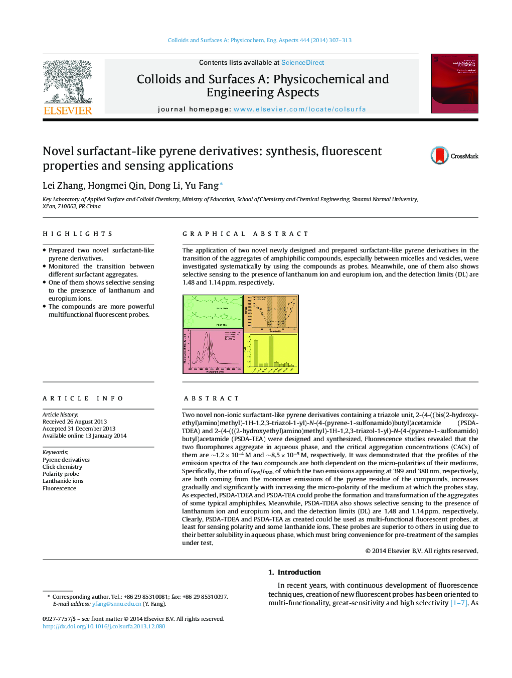 Novel surfactant-like pyrene derivatives: synthesis, fluorescent properties and sensing applications