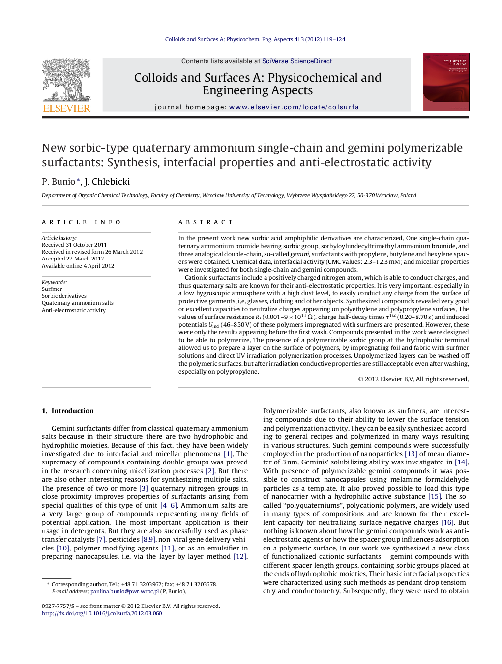 New sorbic-type quaternary ammonium single-chain and gemini polymerizable surfactants: Synthesis, interfacial properties and anti-electrostatic activity