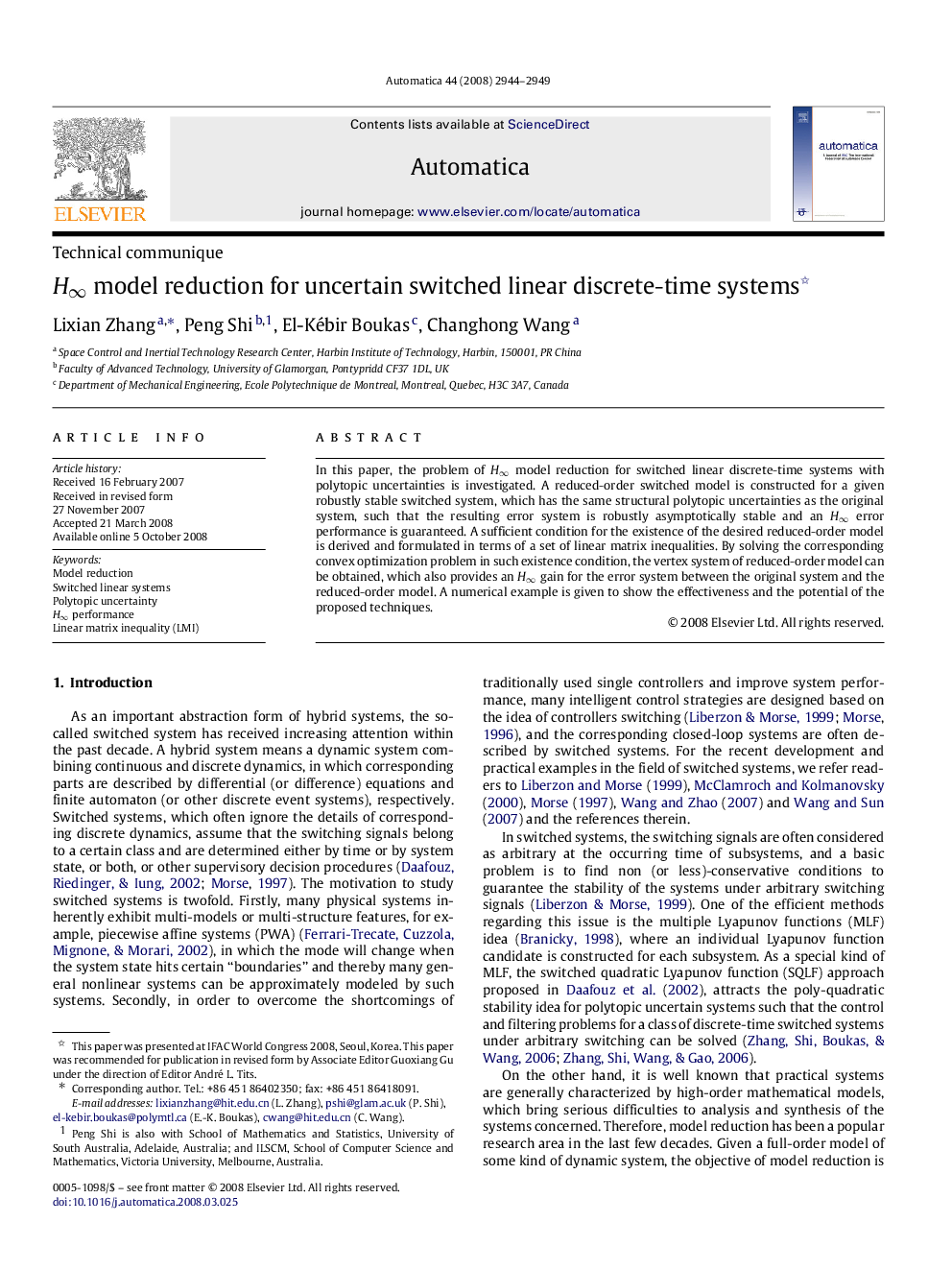 H∞H∞ model reduction for uncertain switched linear discrete-time systems 