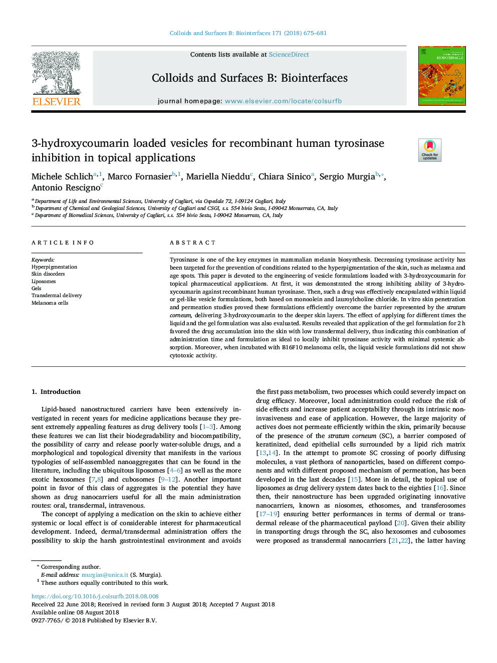 3-hydroxycoumarin loaded vesicles for recombinant human tyrosinase inhibition in topical applications