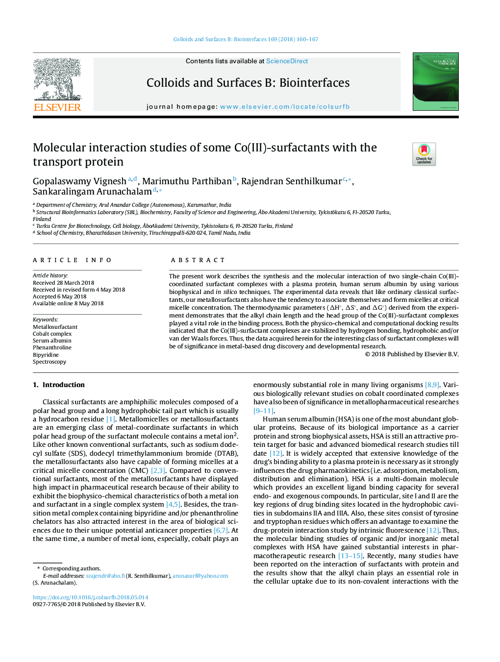 Molecular interaction studies of some Co(III)-surfactants with the transport protein