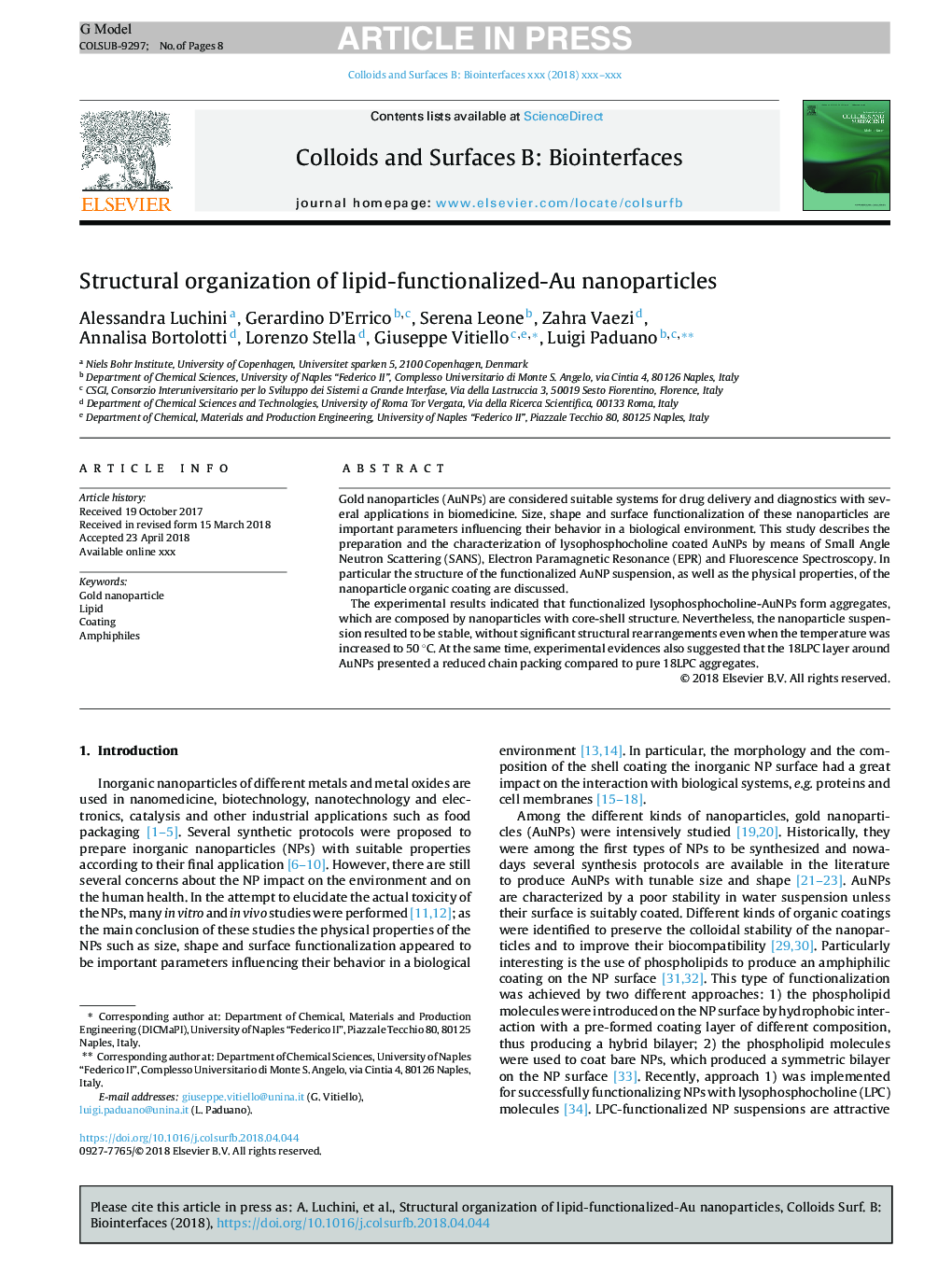 Structural organization of lipid-functionalized-Au nanoparticles