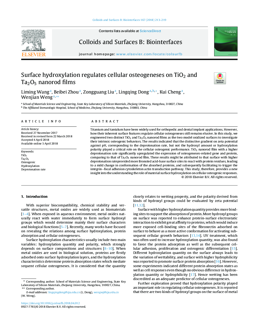 Surface hydroxylation regulates cellular osteogeneses on TiO2 and Ta2O5 nanorod films