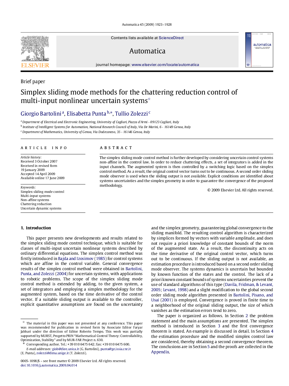 Simplex sliding mode methods for the chattering reduction control of multi-input nonlinear uncertain systems 