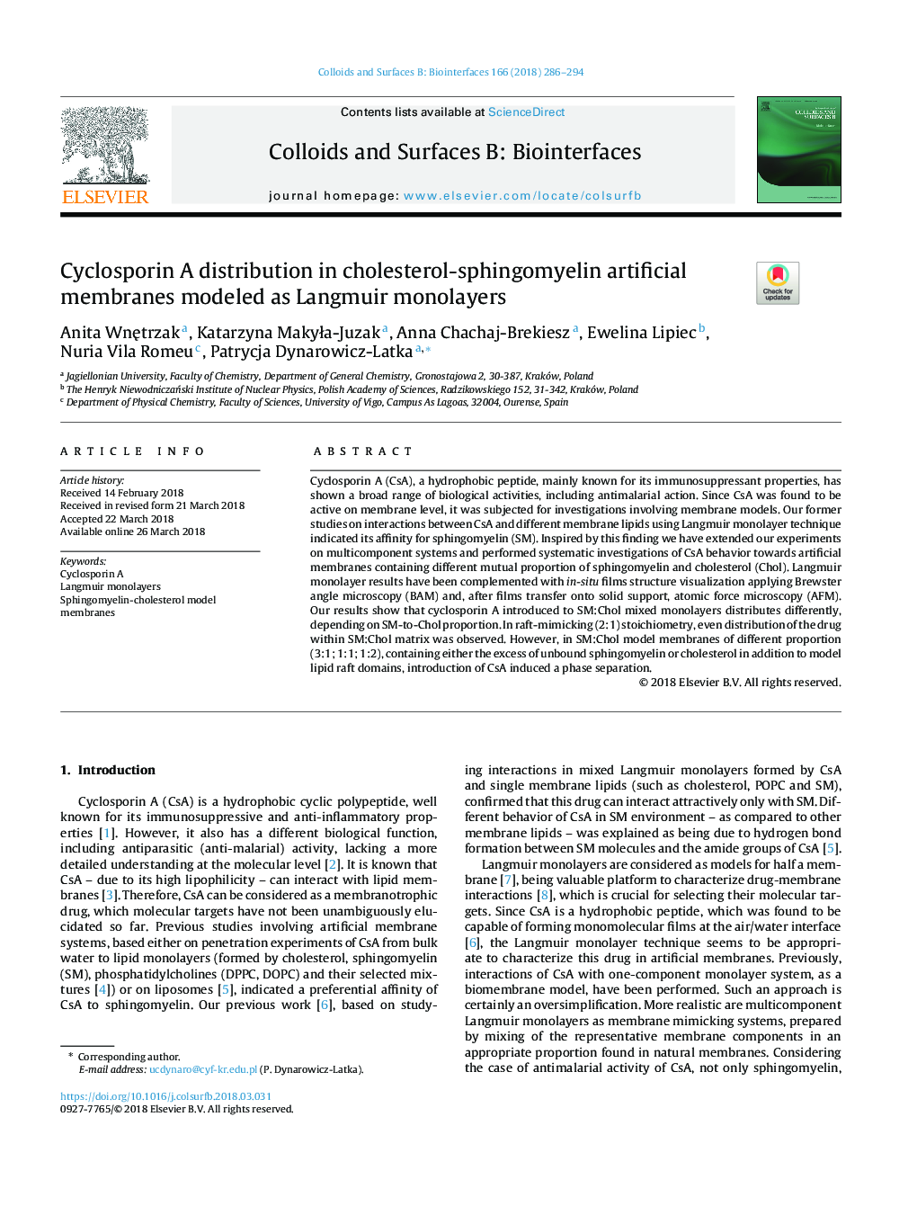 Cyclosporin A distribution in cholesterol-sphingomyelin artificial membranes modeled as Langmuir monolayers