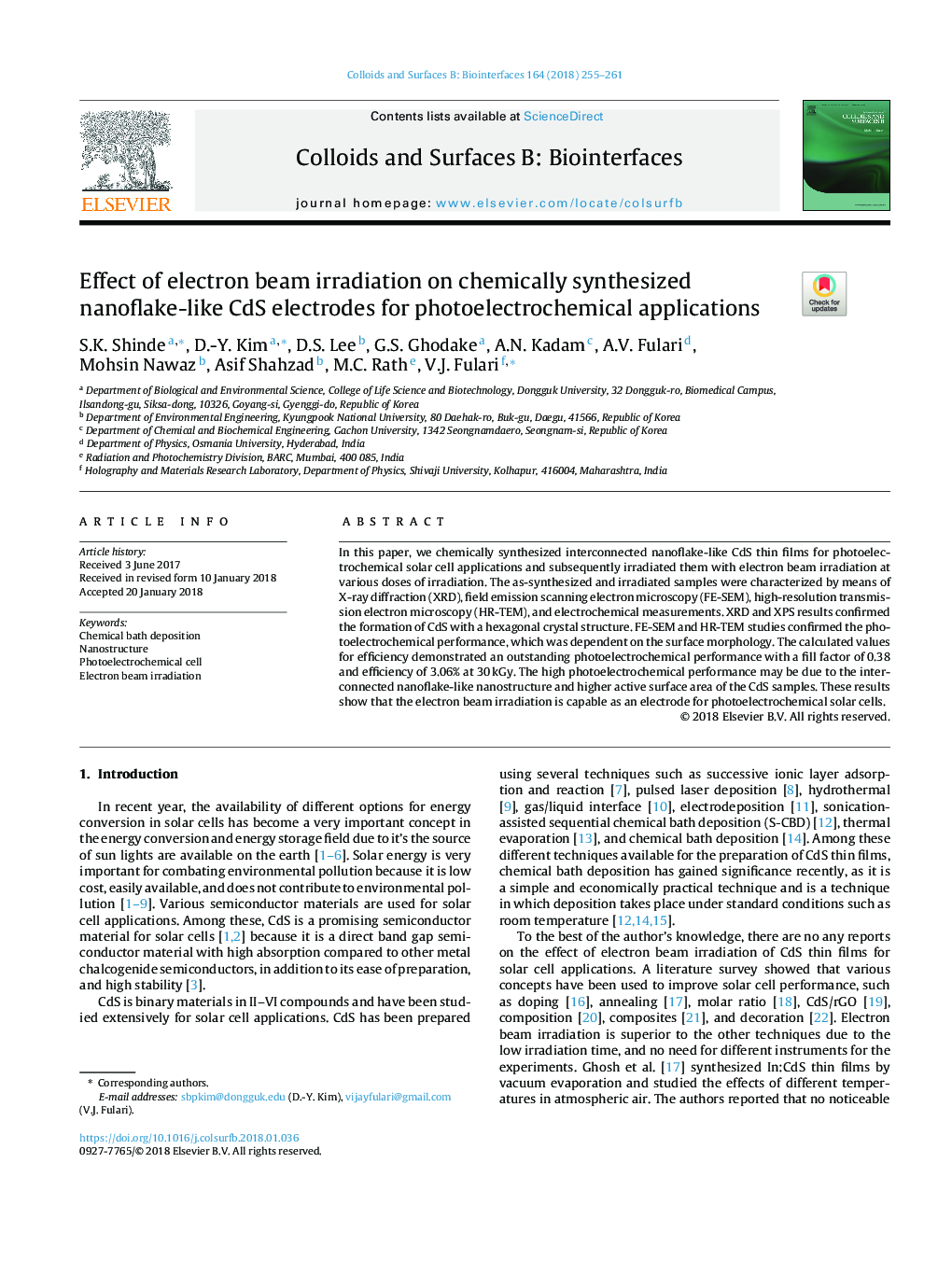 Effect of electron beam irradiation on chemically synthesized nanoflake-like CdS electrodes for photoelectrochemical applications