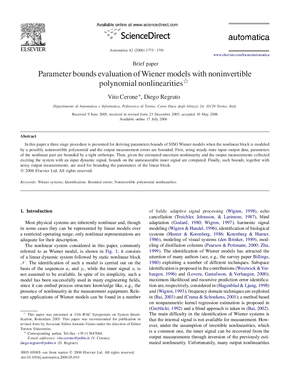 Parameter bounds evaluation of Wiener models with noninvertible polynomial nonlinearities