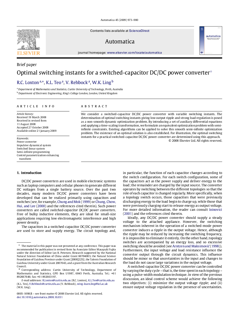 Optimal switching instants for a switched-capacitor DC/DC power converter 