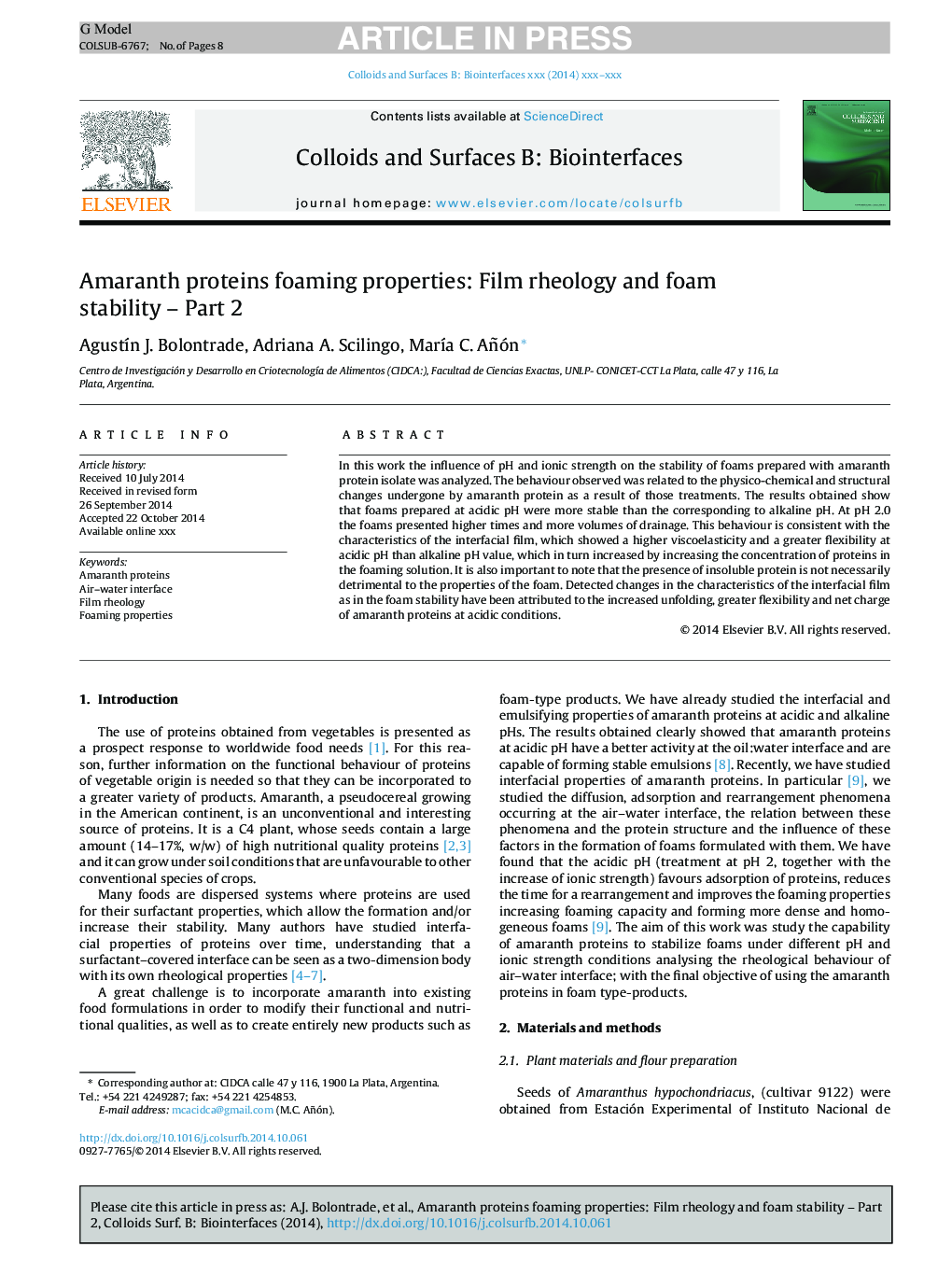 Amaranth proteins foaming properties: Film rheology and foam stability - Part 2