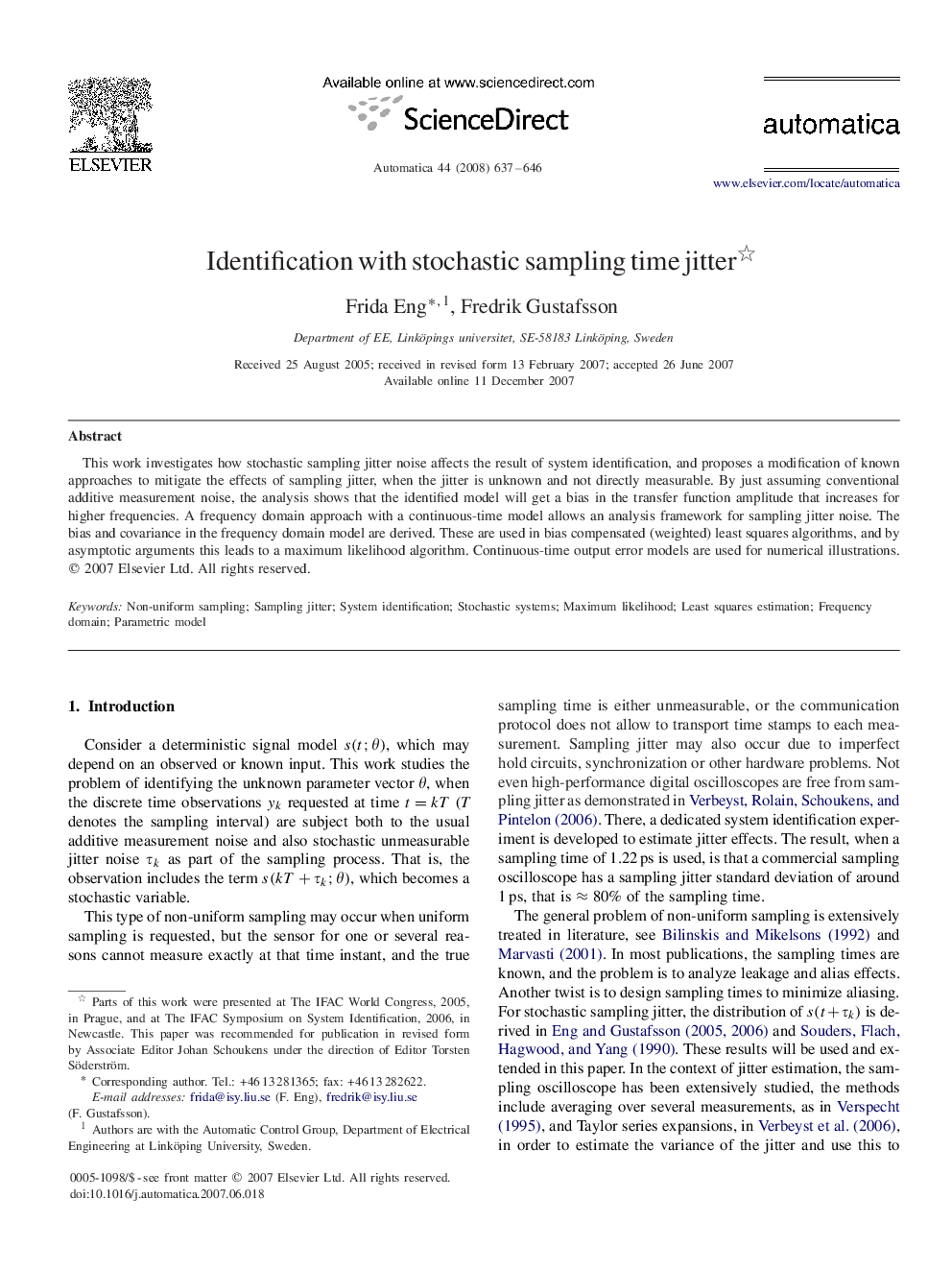 Identification with stochastic sampling time jitter 