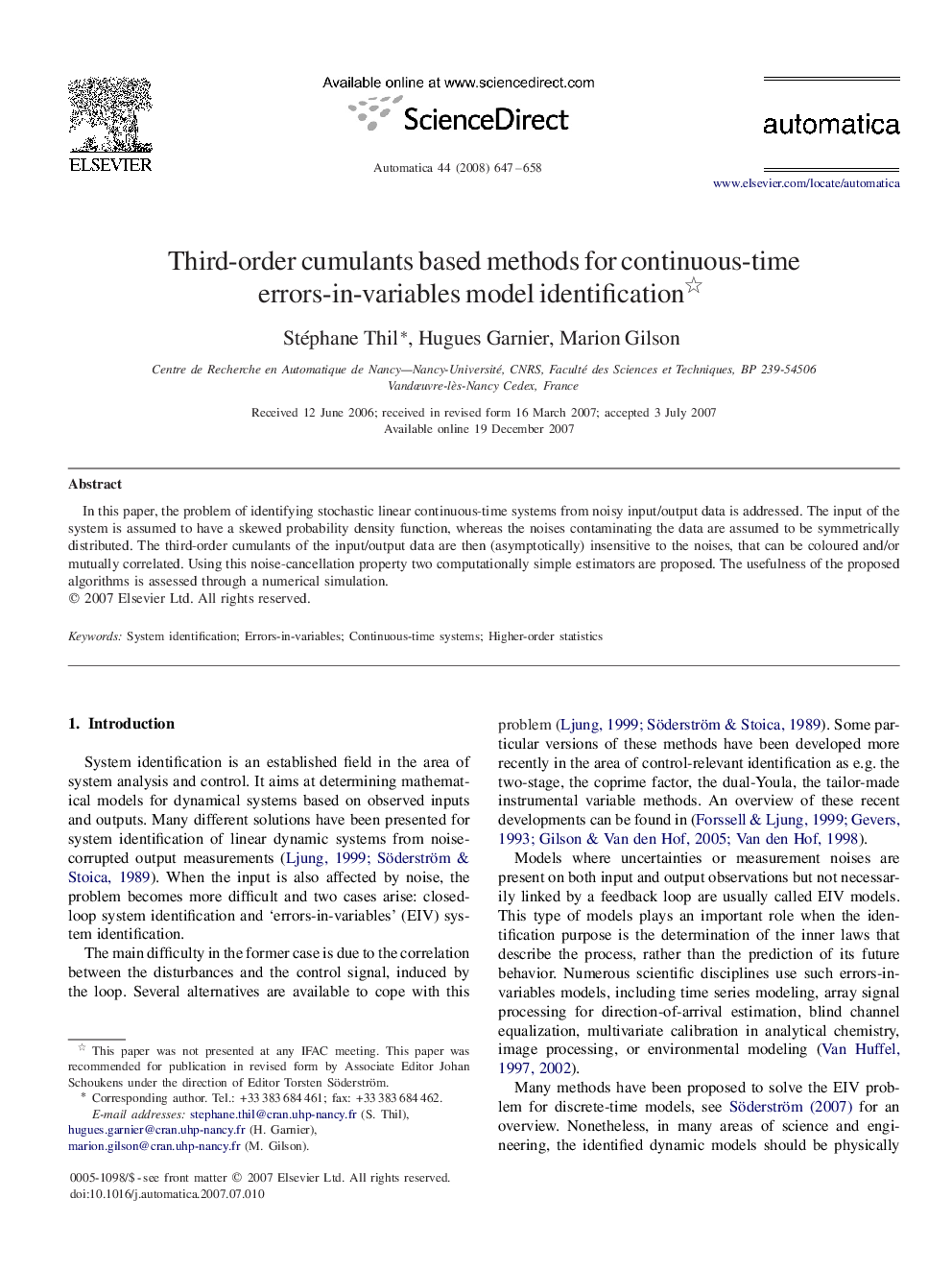 Third-order cumulants based methods for continuous-time errors-in-variables model identification