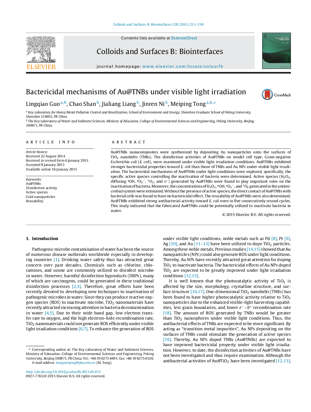 Bactericidal mechanisms of Au@TNBs under visible light irradiation