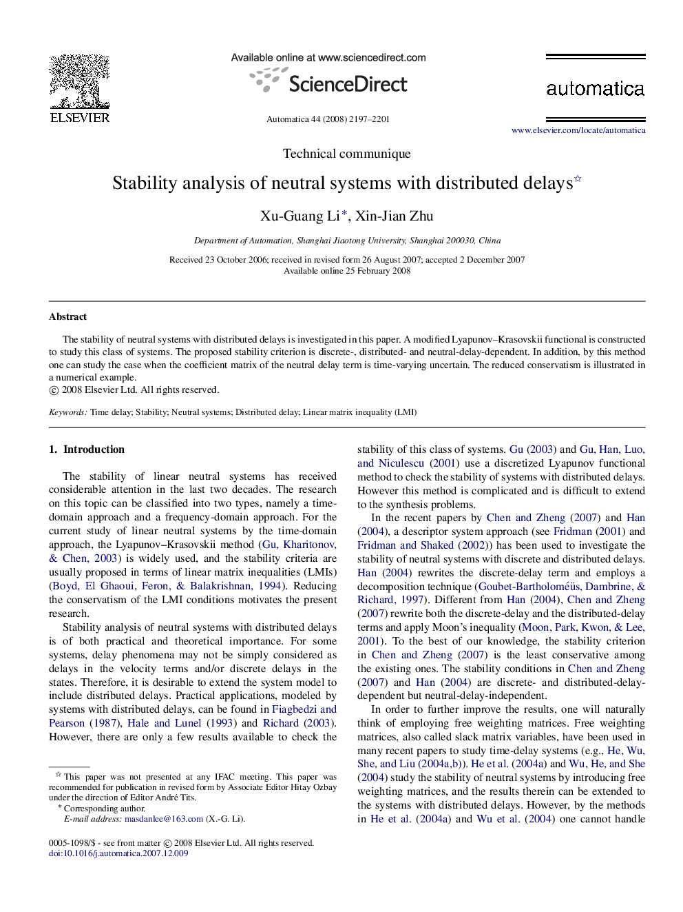 Stability analysis of neutral systems with distributed delays 