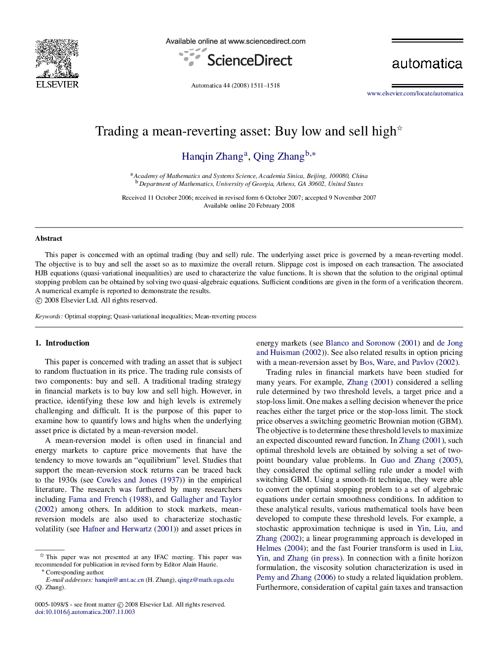 Trading a mean-reverting asset: Buy low and sell high 