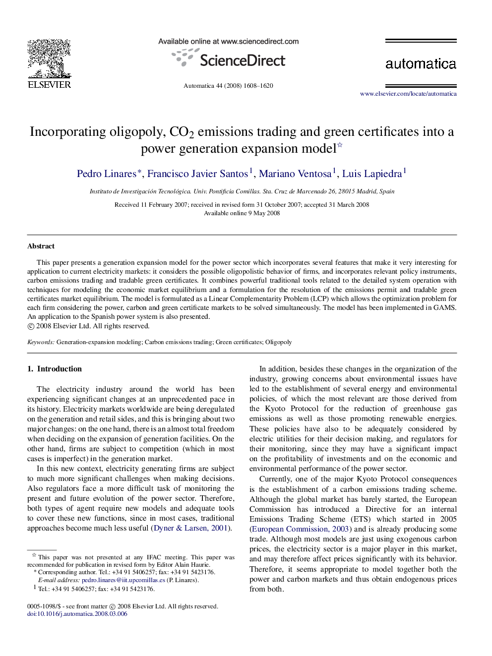 Incorporating oligopoly, CO2 emissions trading and green certificates into a power generation expansion model 