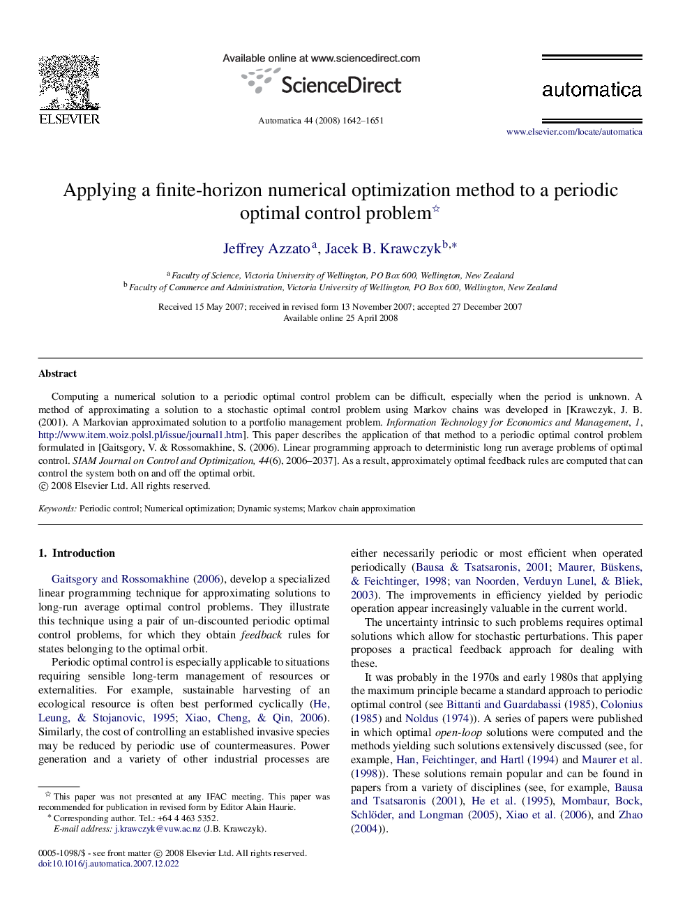 Applying a finite-horizon numerical optimization method to a periodic optimal control problem 