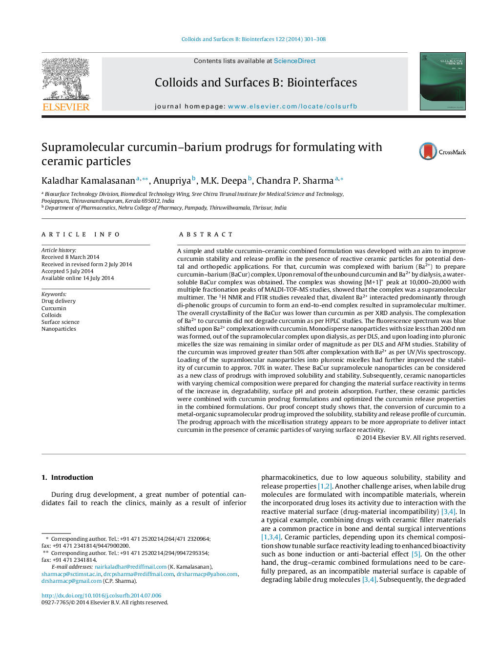 Supramolecular curcumin-barium prodrugs for formulating with ceramic particles