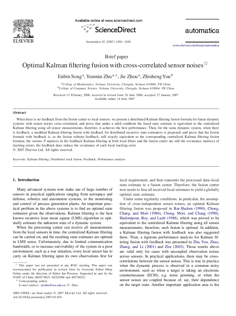 Optimal Kalman filtering fusion with cross-correlated sensor noises 