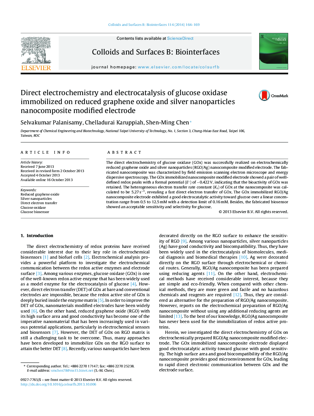 Direct electrochemistry and electrocatalysis of glucose oxidase immobilized on reduced graphene oxide and silver nanoparticles nanocomposite modified electrode