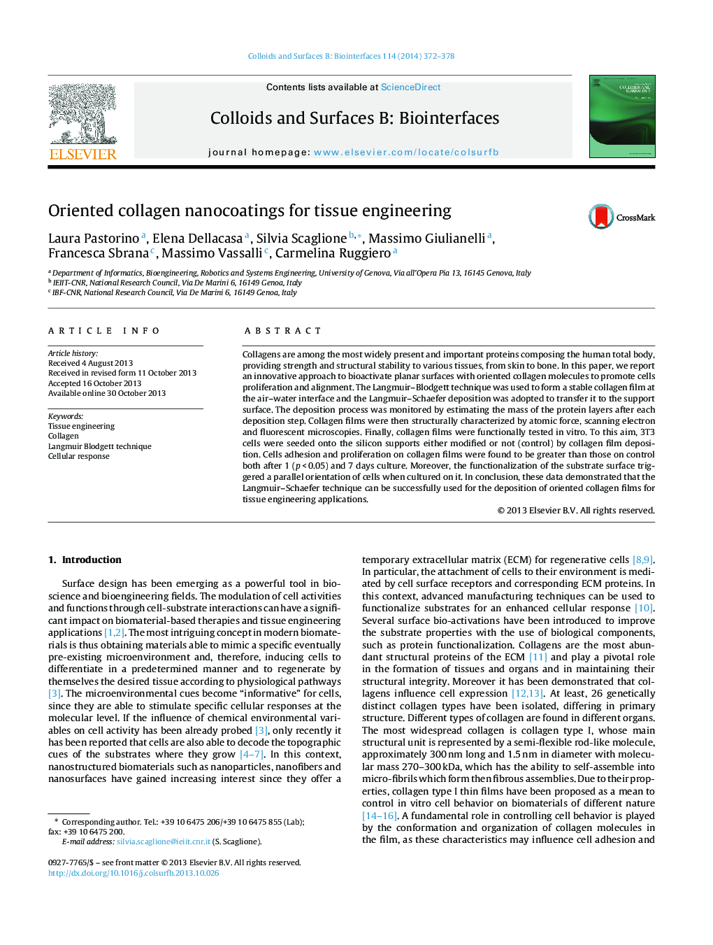 Oriented collagen nanocoatings for tissue engineering