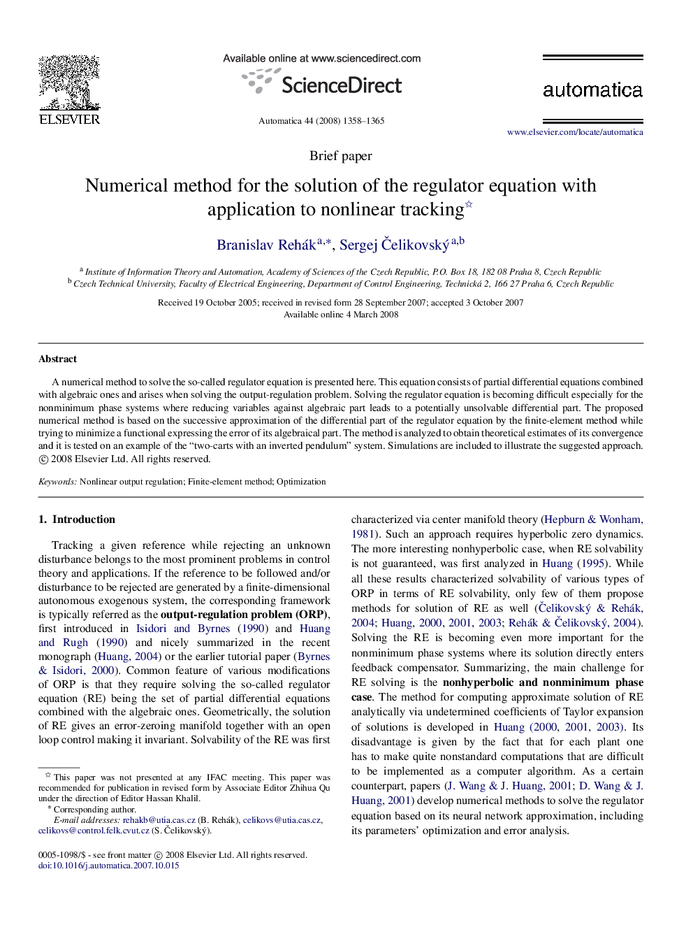 Numerical method for the solution of the regulator equation with application to nonlinear tracking 