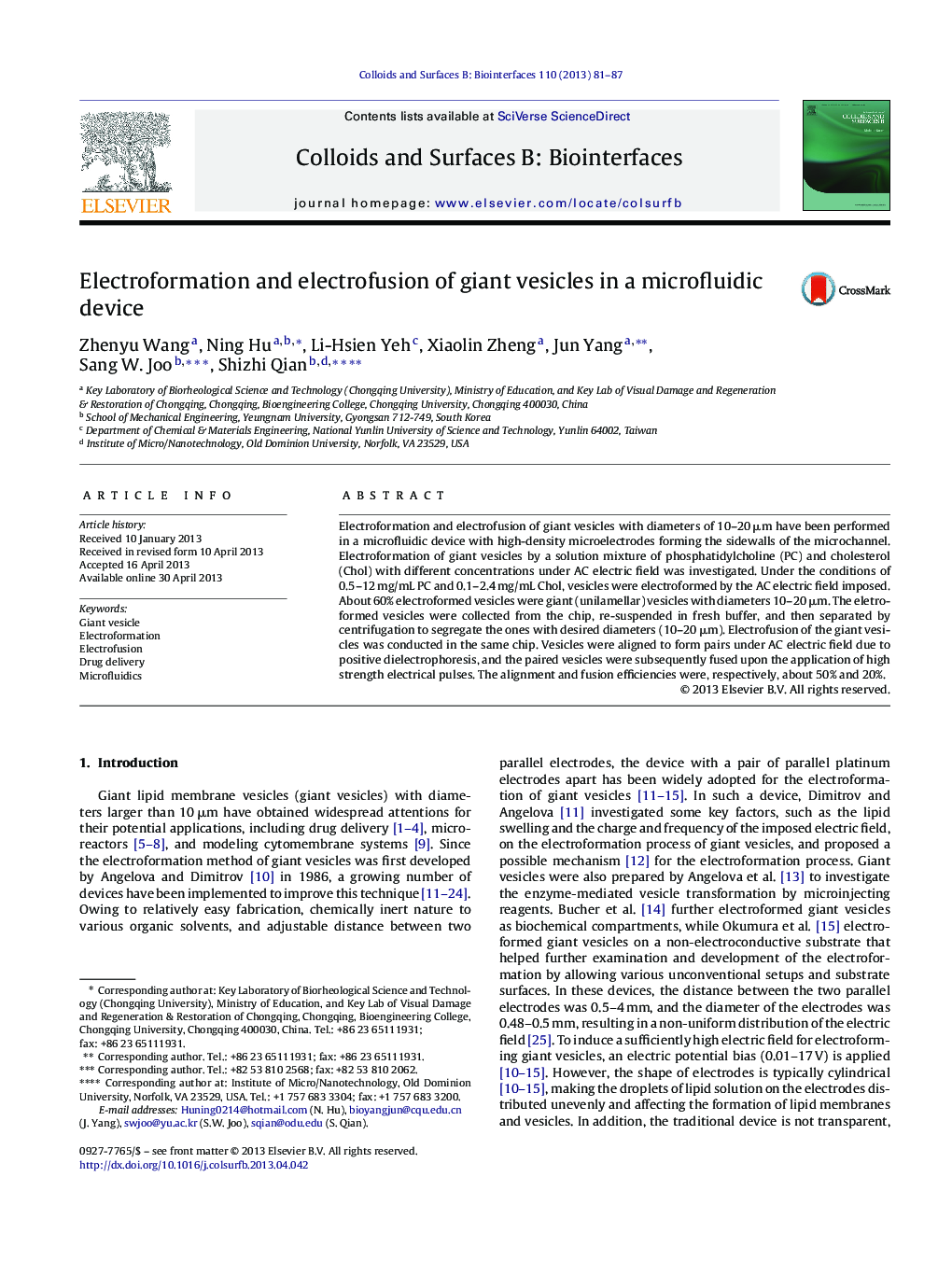 Electroformation and electrofusion of giant vesicles in a microfluidic device