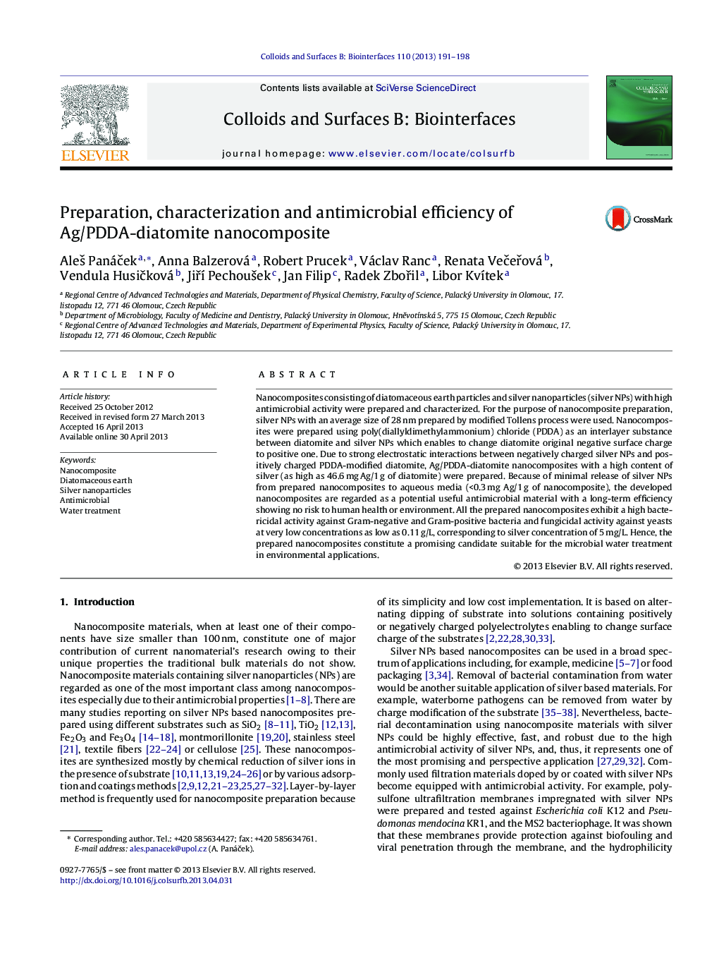 عکس صفحه اول مقاله: Preparation, characterization and antimicrobial efficiency of Ag/PDDA-diatomite nanocomposite Preparation, characterization and antimicrobial efficiency of Ag/PDDA-diatomite nanocomposite