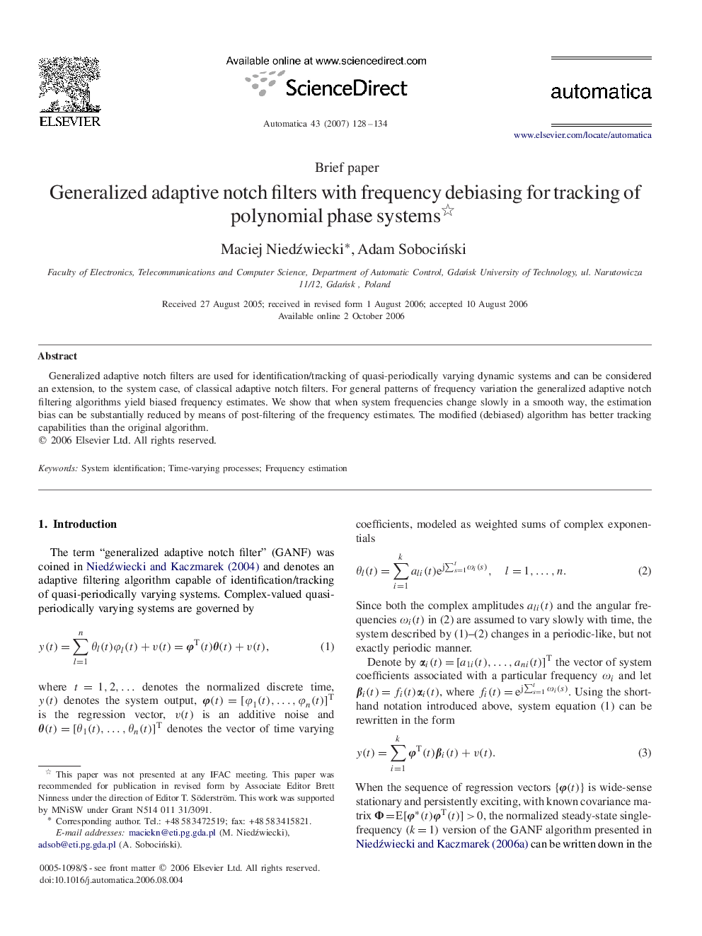 Generalized adaptive notch filters with frequency debiasing for tracking of polynomial phase systems 