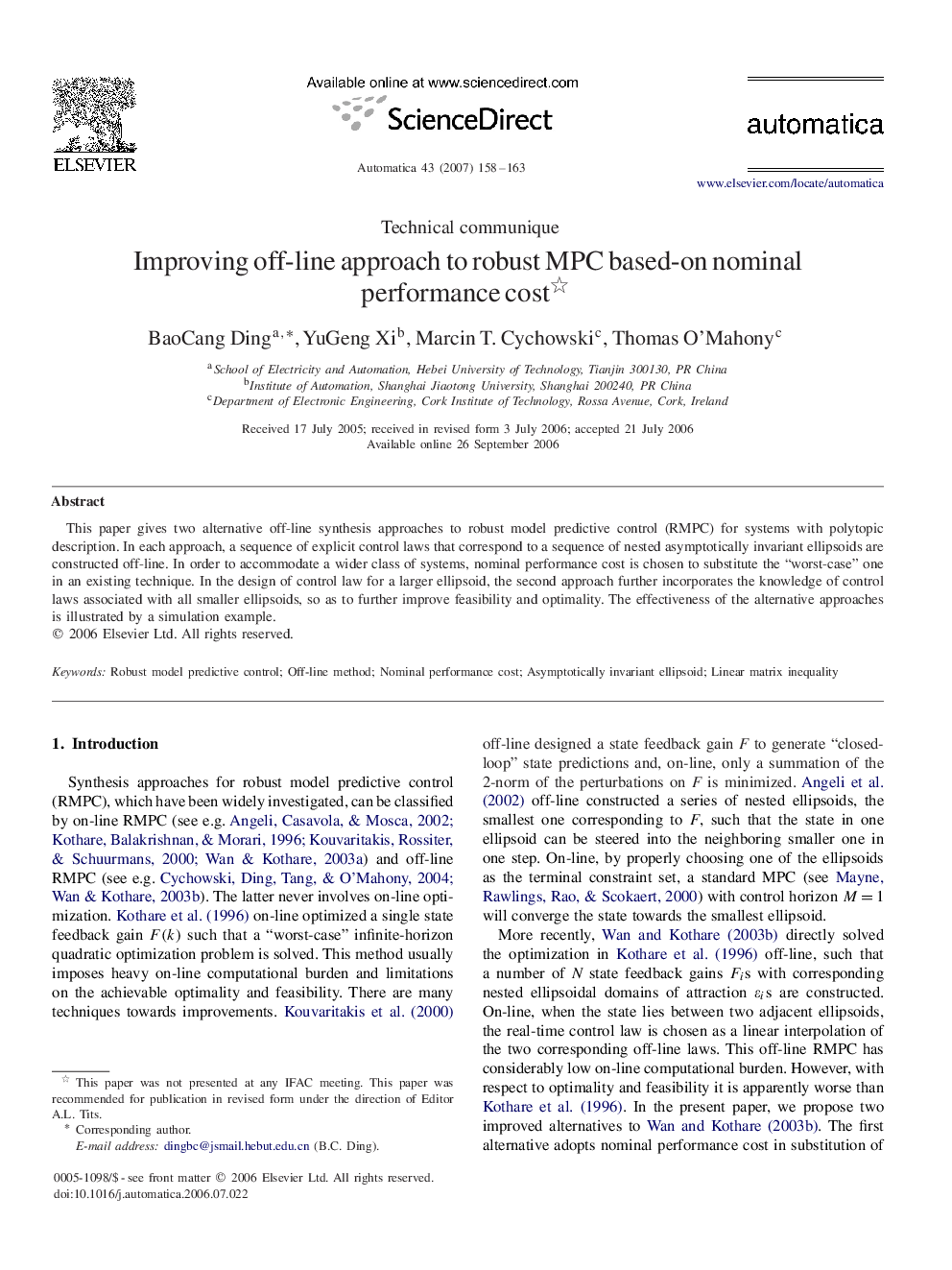 Improving off-line approach to robust MPC based-on nominal performance cost 