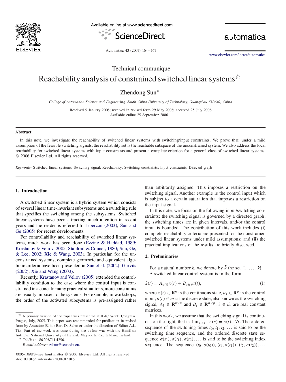 Reachability analysis of constrained switched linear systems 