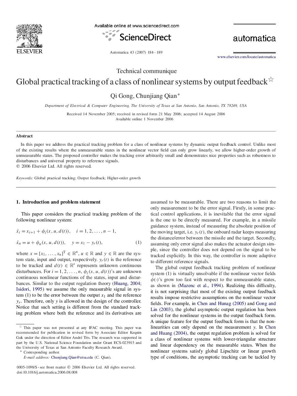 Global practical tracking of a class of nonlinear systems by output feedback 