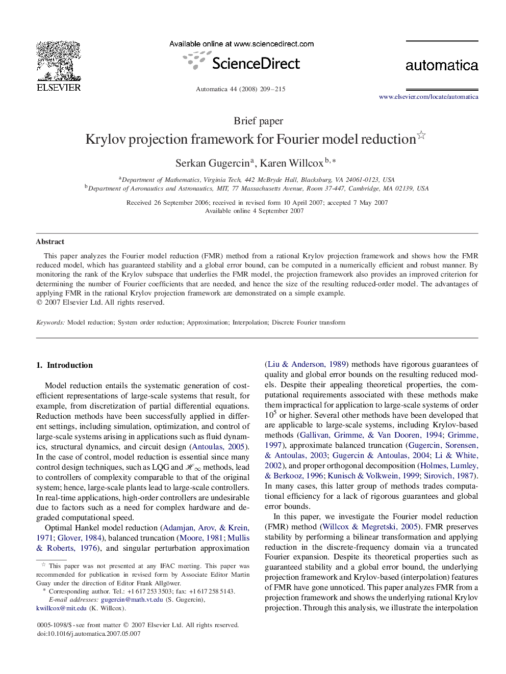 Krylov projection framework for Fourier model reduction 