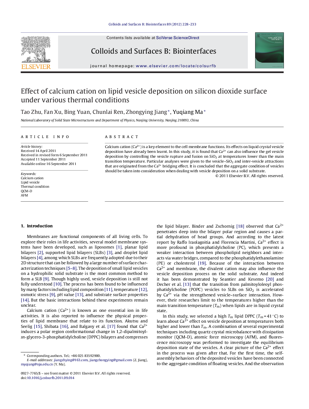 Effect of calcium cation on lipid vesicle deposition on silicon dioxide surface under various thermal conditions