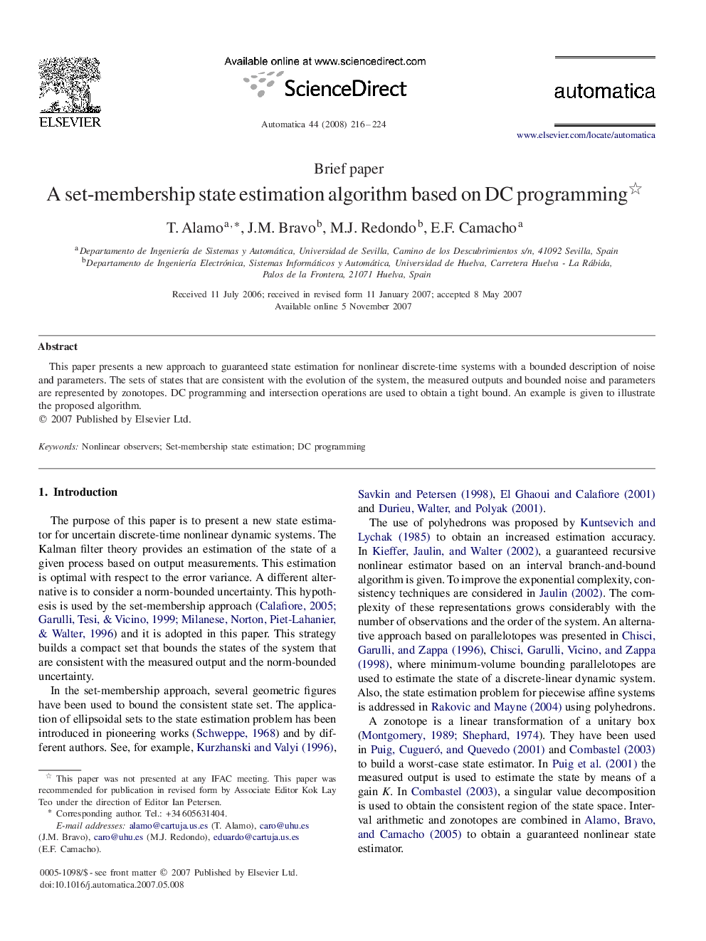 A set-membership state estimation algorithm based on DC programming 