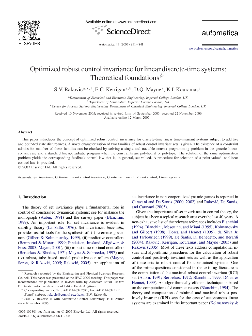 Optimized robust control invariance for linear discrete-time systems: Theoretical foundations 