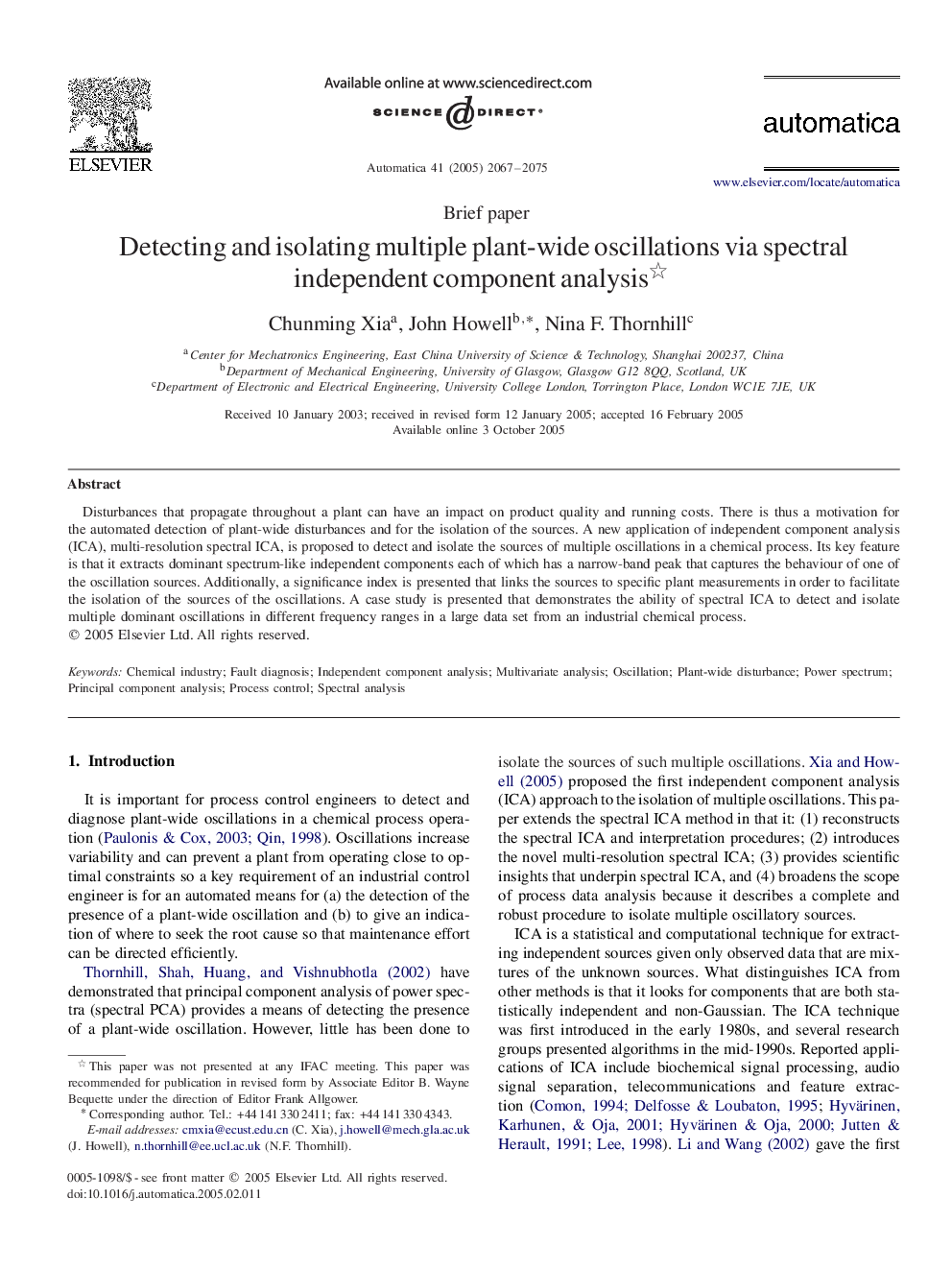 Detecting and isolating multiple plant-wide oscillations via spectral independent component analysis 