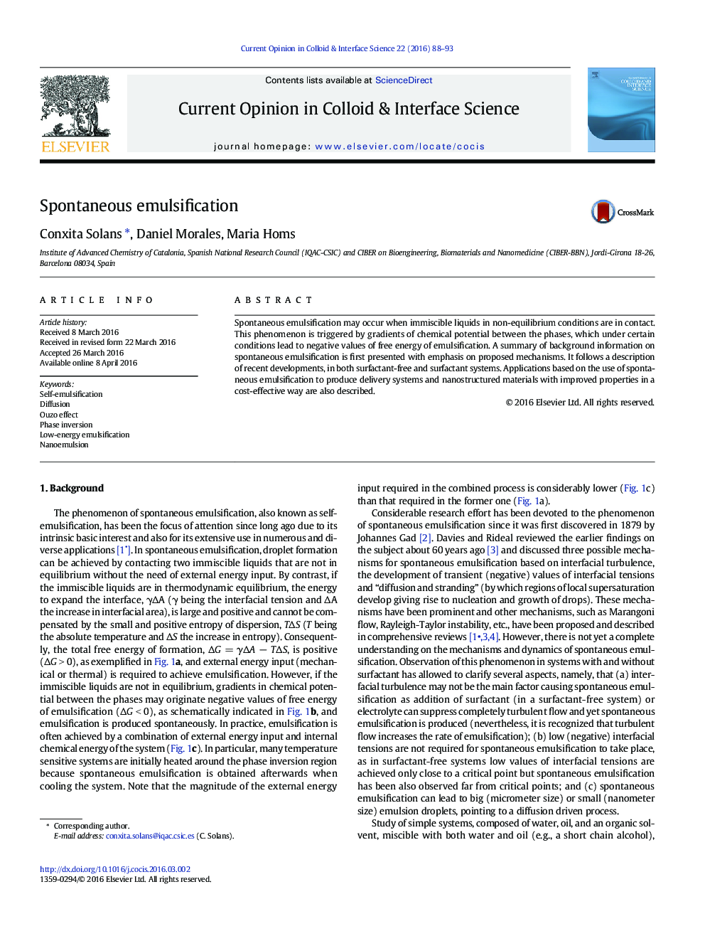 Spontaneous emulsification