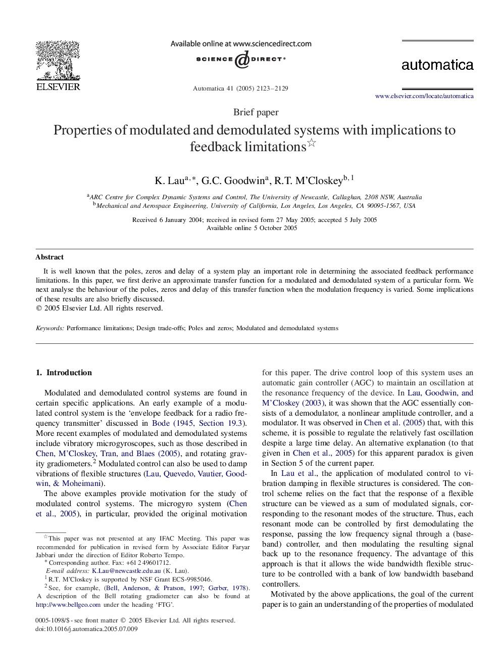 Properties of modulated and demodulated systems with implications to feedback limitations 