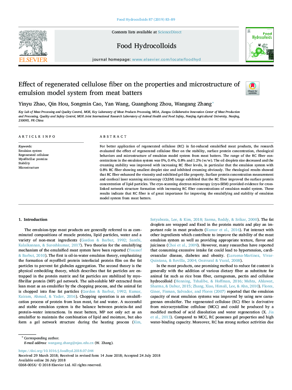 Effect of regenerated cellulose fiber on the properties and microstructure of emulsion model system from meat batters