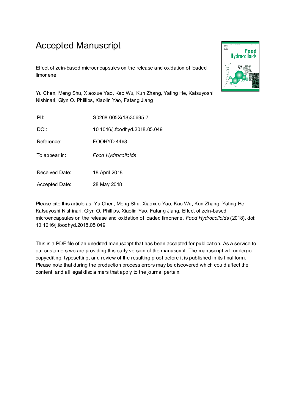 Effect of zein-based microencapsules on the release and oxidation of loaded limonene