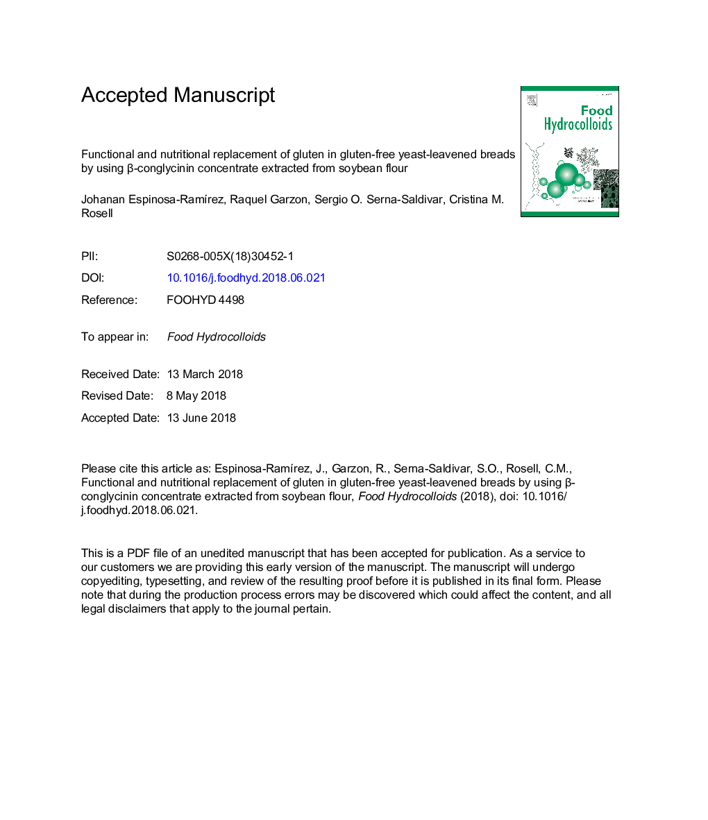 Functional and nutritional replacement of gluten in gluten-free yeast-leavened breads by using Î²-conglycinin concentrate extracted from soybean flour