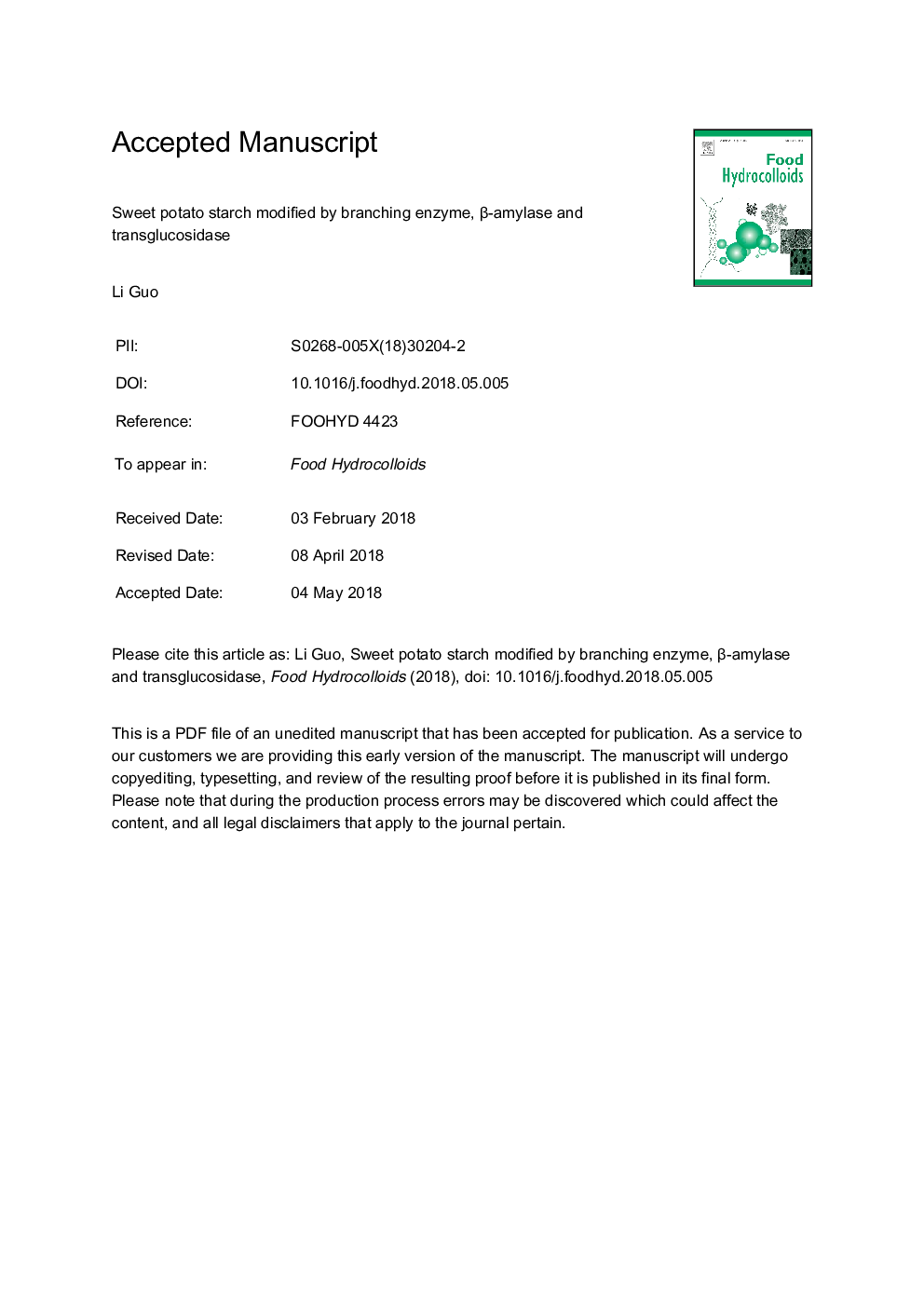 Sweet potato starch modiï¬ed by branching enzyme, Î²-amylase and transglucosidase