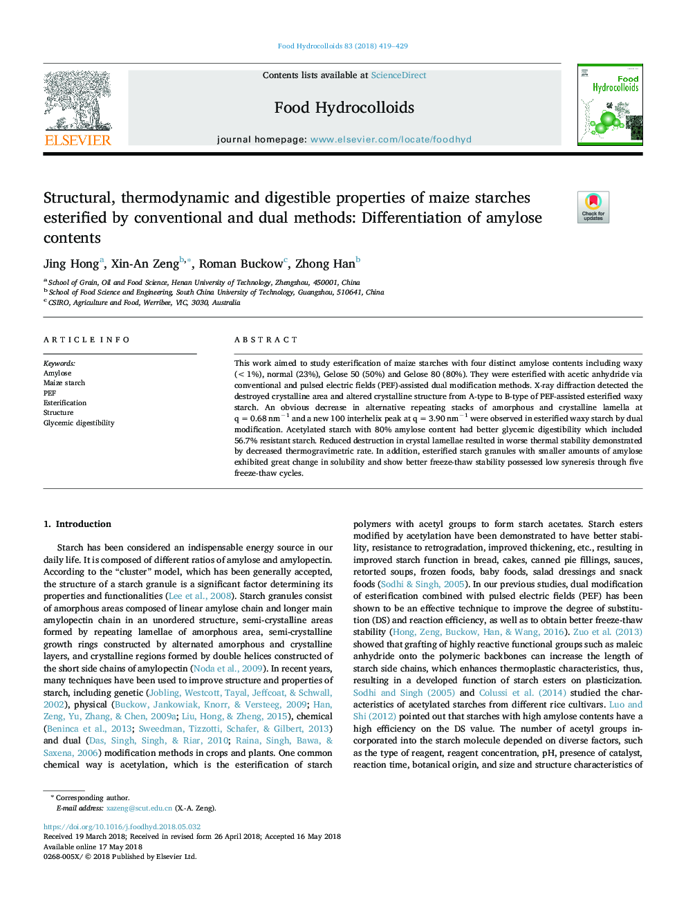 Structural, thermodynamic and digestible properties of maize starches esterified by conventional and dual methods: Differentiation of amylose contents