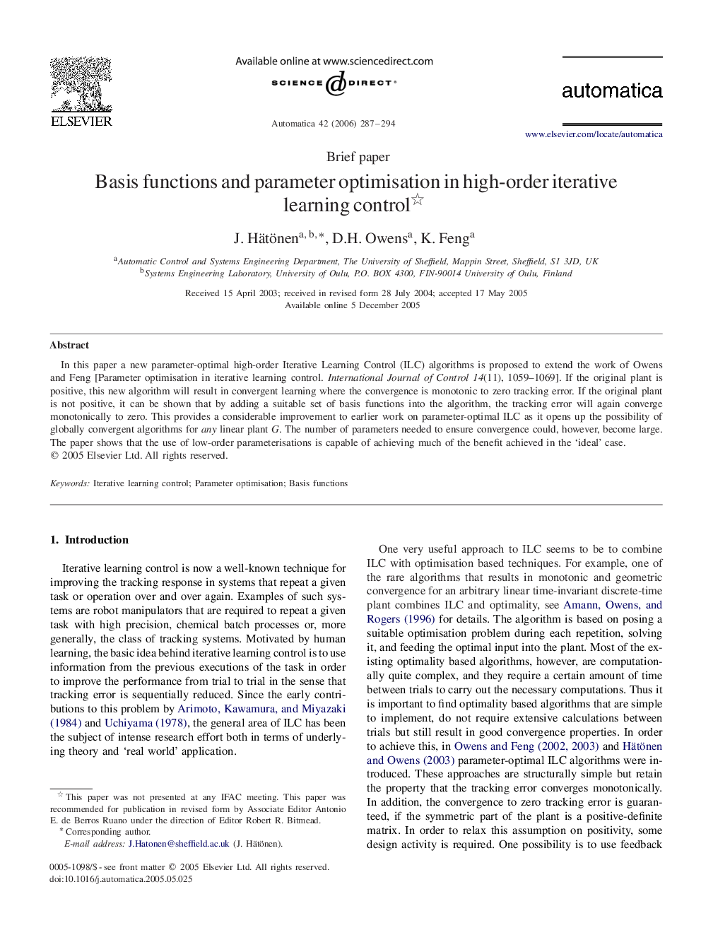 Basis functions and parameter optimisation in high-order iterative learning control 