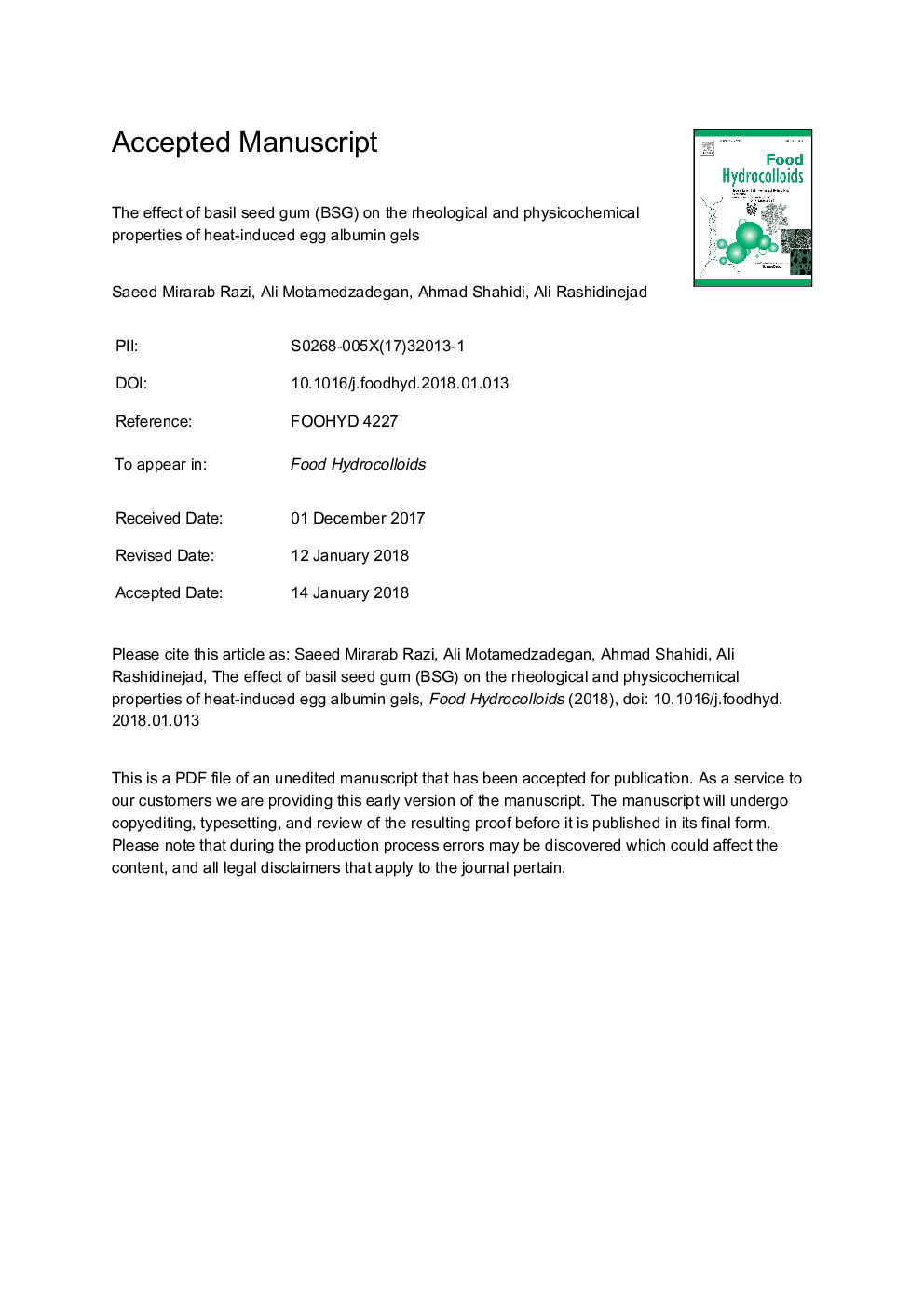 The effect of basil seed gum (BSG) on the rheological and physicochemical properties of heat-induced egg albumin gels